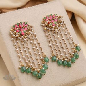 Kundan and Pearl Long Chain Dangler Earrings