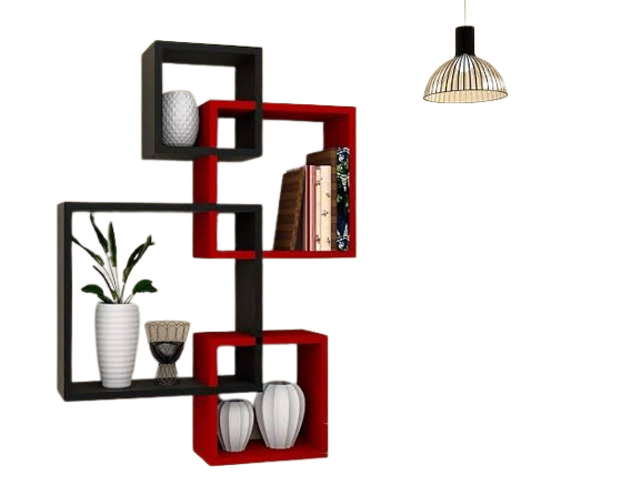 Modern Interlocking Cube Wall Shelf Unit (Black and Red) Modern Interlocking Cube Wall Shelf Unit (Black and Red)